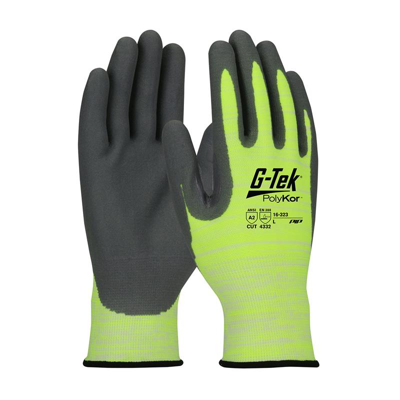 G-TEK POLYKOR 16-323 HI-VIZ FOAM NITRILE - Cut Resistant Gloves